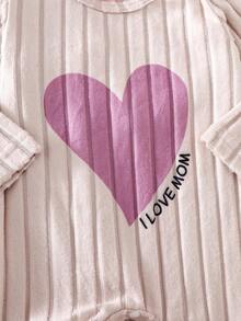3pcs/Set Newborn Infant Cozy Ribbed Fleece Heart Print Pajamas, Comfortable & Fashionable Casual Homewear, Suitable For Spring & Autumn - Multicolor - View 3