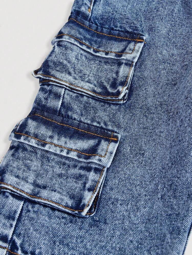 Baby Girl Grey Utility Wide Leg Denim Pants,Cool, Thanksgiving,Fall And Winter - Dark Wash - View 4