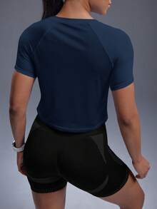 Powerista Solid Raglan Sleeve Sports Tee Gym Women Shirts - Navy Blue - View 2