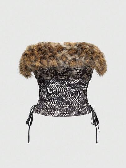 Grunge Punk Y2K Sexy Crop Top With Snake Skin Print Patchwork