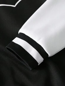 2pcs/Set Teens' Contrast Color Letter Print Baseball Jacket And Sports Pants, Casual Sportswear Set, Spring/Autumn - Black and White - View 3