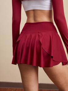 Cheerettes Women's Solid Color High-Waisted Pocketed Fitness Skort, Sports Athletic Skirt