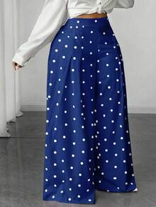 Maweii Plus Size Women High Waist Polka Dot Print Pleated Wide Leg Loose Pants