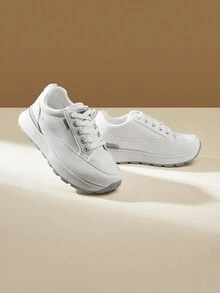 CUCCOO EASI Women's Fashionable Versatile Thick Sole Casual Round Toe Sneakers - White - View 5