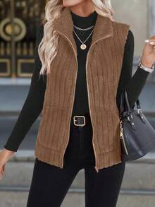 EMERY ROSE 女士休闲拉链立领背心，适合秋冬季日常穿着