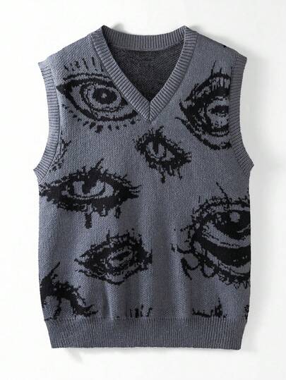 Manfinity CasualKnits Men's Casual Eye Pattern Knitted Vest, Autumn/Winter
