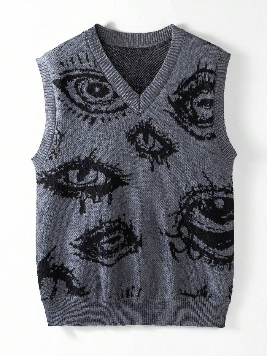 Manfinity CasualKnits Men's Casual Eye Pattern Knitted Vest, Autumn/Winter - Grey - View 1