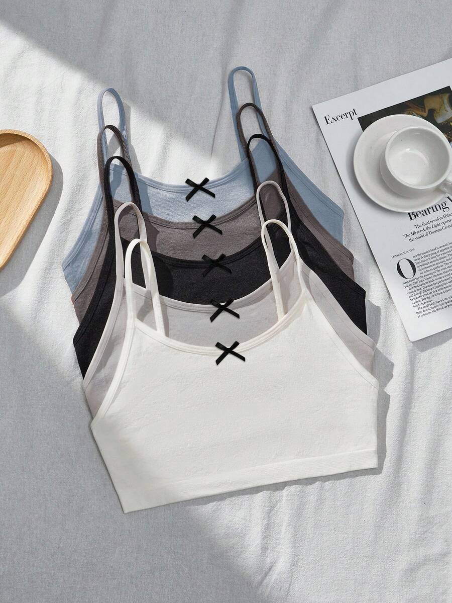 SHEIN 5件套少女简约舒适吊带文胸,适合学生,秋冬季日常穿着,居家百搭,新年、日常、庆祝活动等场合皆宜,秋冬季轻松舒适,适合叠穿,时尚百搭。 - 彩色 - 查看 1