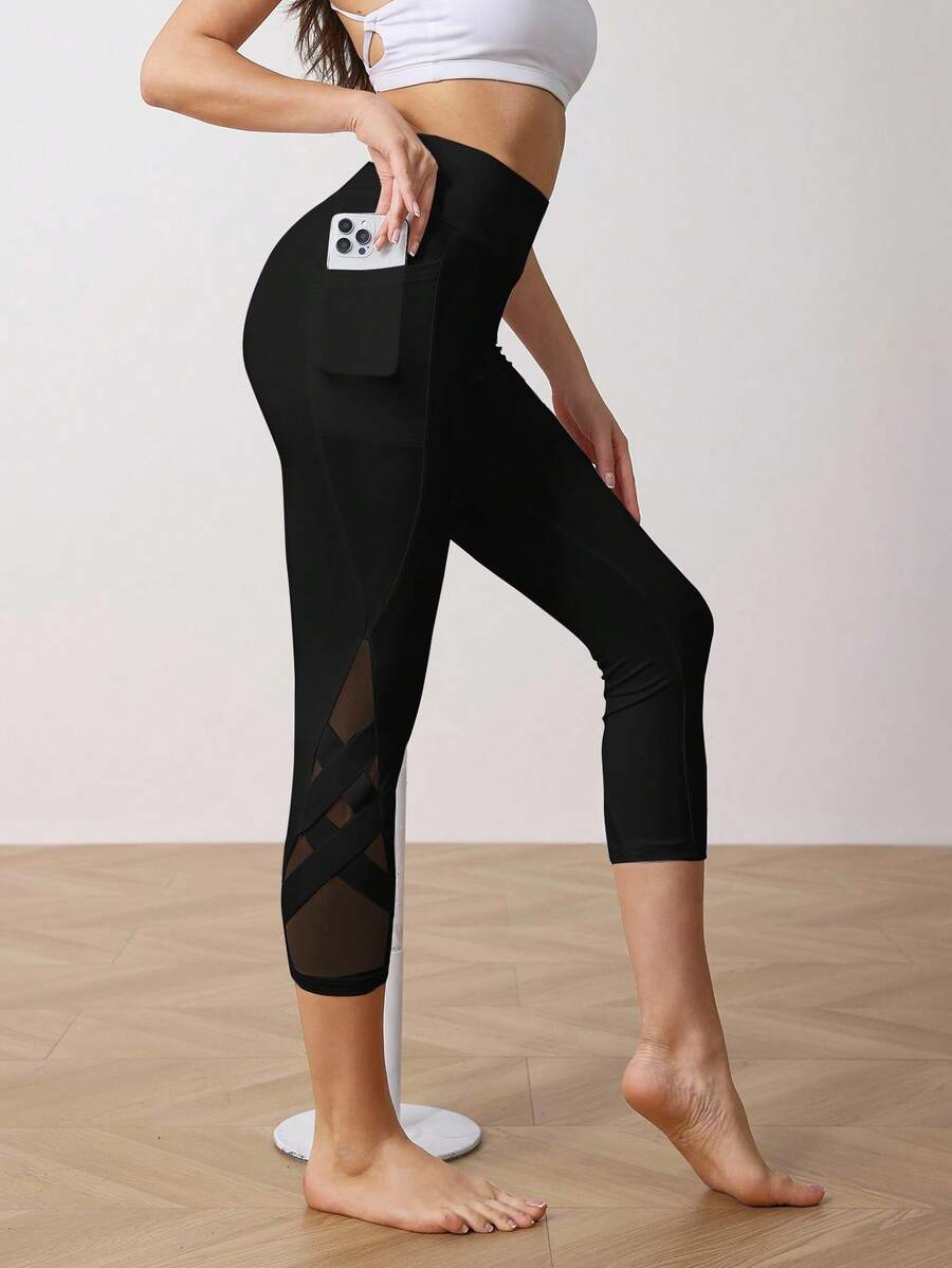 Menodora SHEIN Sport Solid Color Elastic Summer Sports Leggings Yoga Women Pants - Black - View 1