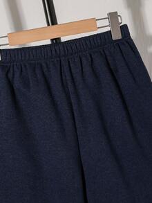 青少年（男孩）休闲通勤学院风条纹长袖披肩领衬衫搭配拉绒裤套装，春秋冬 - 藍色 - 查看 5