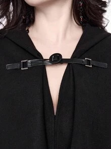 ROMWE Goth Gothic Style Hooded Long Cloak Woolen Coat For Women