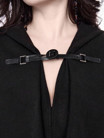 Goth Manteau long à capuche de style gothique en laine pour femmes