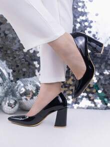 Zapatos de tacón grueso tipo bloque para mujer - Negro - Ver 2