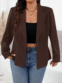 SHEIN Essnce 大码女装秋装法式新款时尚休闲通勤优雅职场工作返校服教师服商务职业骄傲服装黑色上衣商务休闲加大工装裤外出上衣黑色西装外套 - 咖啡棕 - 查看 6