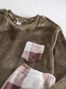 Bộ đồ ngủ tay dài kẻ caro túi nhiều màu cho bé trai, Thu/Đông - Màu Khaki - Xem 6