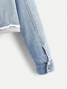 SHEIN Teen Girls' Casual Distressed Hooded Denim Jacket, Autumn