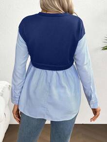 SHEIN Striped Patchwork Casual Maternity Sweatshirt