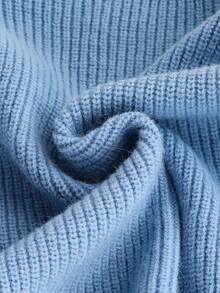 2件套女童毛衣开衫和裙子套装，不对称手工装饰纽扣开衫，度假休闲装，女童罗纹长袖上衣和裙子，欧美新款，秋冬 - 藍色 - 查看 5