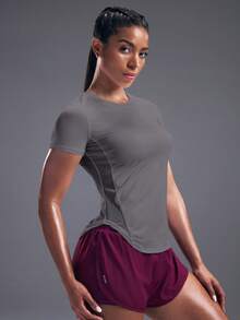 Powerista 透气柔软运动T恤紧身衣健身房女士衬衫 - 灰色 - 查看 7