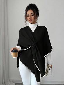 Elenzga Áo khoác len cardigan dệt kim đơn giản hàng ngày sang trọng, thời trang thu/đông mới cho nữ - màu đen - Xem 6