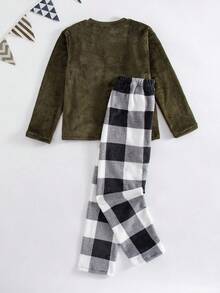 Ensemble de pyjama à manches longues avec poche et motif à carreaux blocs de couleurss pour garçons, automne/hiver