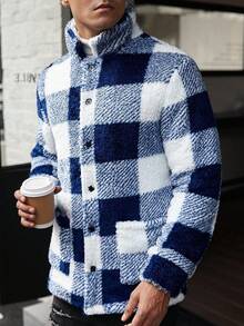 Manfinity Homme 男士宽松格子羊毛长袖单排扣休闲夹克，秋冬，男士法兰绒，冬季男士夹克 - 彩色 - 查看 6