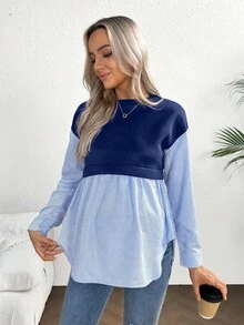 SHEIN Striped Patchwork Casual Maternity Sweatshirt