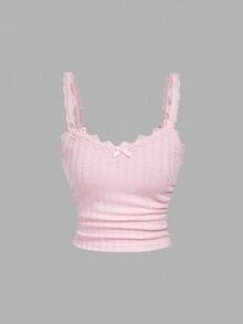SHEIN MOD Bộ 3 áo hai dây dễ phối đồ cho nữ, bộ 3 áo dệt kim màu pastel đa năng, thích hợp cho Lễ Tạ ơn, Giáng sinh, Năm mới, áo ba lỗ xếp ly ren phối nơ, áo ba lỗ, mùa thu, áo nơ, áo đi học dễ thương, áo đi học trở lại trường - Nhiều màu - Xem 5