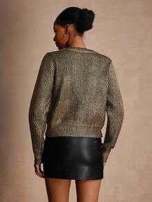 Vesra Women's Elegant Casual Crew Neck Long Sleeve Sweater With Foil Print, Suitable For Multiple Occasions, Autumn/Winter