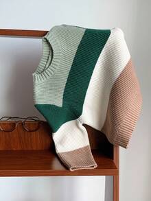 SHEIN Suéter de bloques de color verde y caqui para bebé niño/niña, suéter unisex lindo para niños, ropa de invierno para bebé, mi primera Navidad - Multicolor - Ver 6