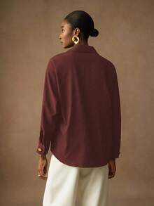 Vesra Women's Floral Button Solid Color Loose Long Sleeve Shirt Button Shirt - Redwood - View 2