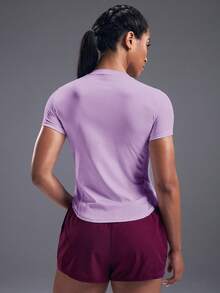 Powerista Curved Hem Solid Sports Tee Gym Women Shirts - Lilac Purple - View 7