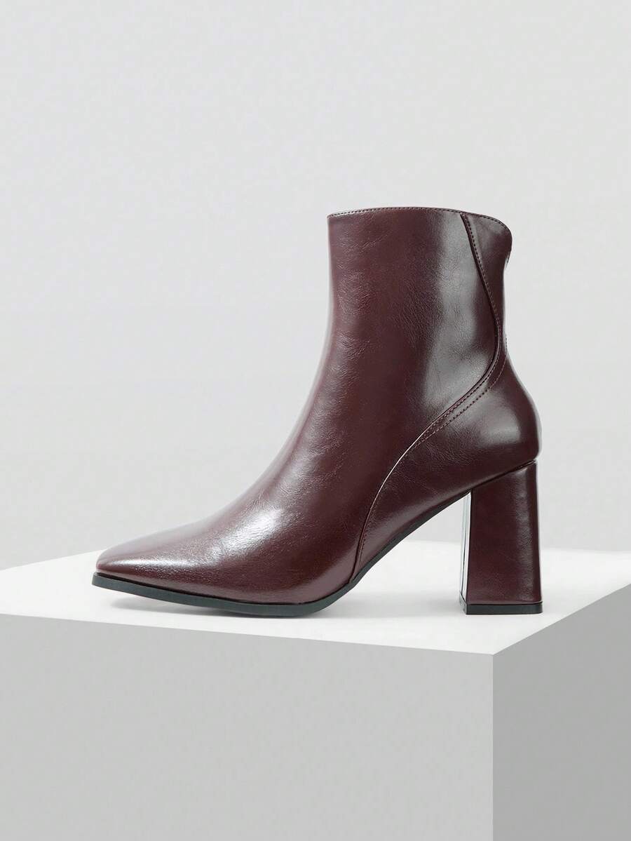 MOTF PREMIUM FASHION ZIP SIDE SQUARE TOE ANKLE BOOTS FOR CHRISTMAS - Coffee Brown - View 1