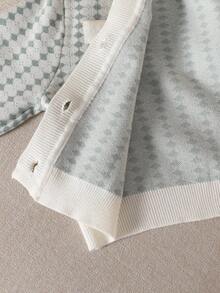 女童幼儿简约开衫和裙子套装，韩式手工珍珠纽扣针织毛衣开衫和格子裙，可爱装扮，2025 年秋冬 - 霧霾藍 - 查看 8