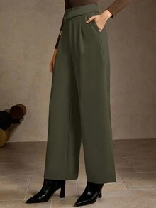 MOTF PREMIUM 褶皱纽扣裤 - 軍綠色 - 查看 6