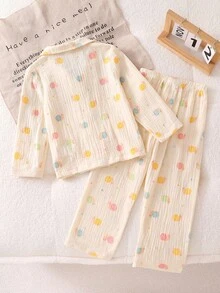 2pcs Girls Snail Element Cotton Gauze Long Sleeve Top And Pants Casual Comfortable Pajama Set Fall Winter - Multicolor - View 2