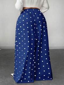 Maweii Plus Size Women High Waist Polka Dot Print Pleated Wide Leg Loose Pants