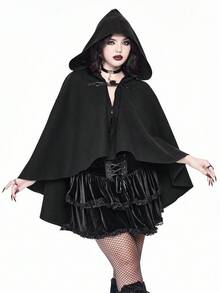ROMWE Goth Gothic Style Hooded Long Cloak Woolen Coat For Women