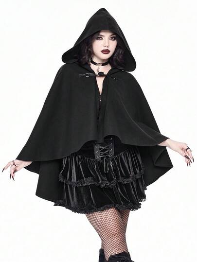 Goth Manteau long à capuche de style gothique en laine pour femmes