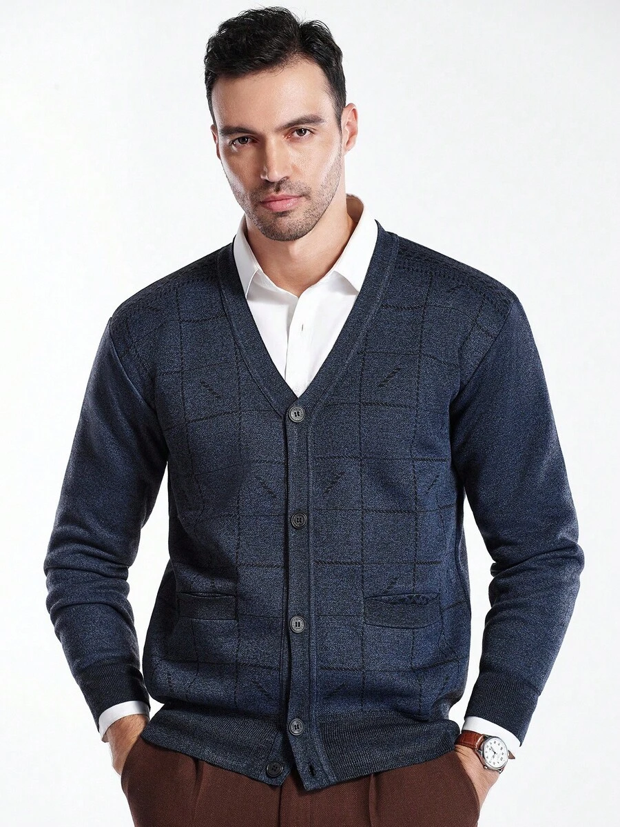 Manfinity CityGents Middle-Aged & Elderly Men's Casual Thermal Lined Cardigan, Autumn/Winter