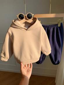 SHEIN Set de 2 piezas Chándal de niño bebé con sudadera con capucha y pantalones con gráfico de letras grandes para otoño/invierno - Multicolor - Ver 3