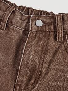 SHEIN Girlism Y2k Vintage Baggy Jeans Wide Leg Denim Pants Harajuku Kpop Streetwear Trousers Grey Retro 2000s Style For Tween Girls, Girls Winter Clothes Back To School Outfits Wide Jeans Oversized Jeans Loose Jeans Brown Jeans - Brown - View 3