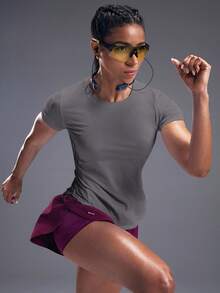 Powerista 透气柔软运动T恤紧身衣健身房女士衬衫 - 灰色 - 查看 8