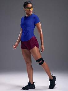 Powerista 透气柔软纯色运动压缩T恤健身房女士衬衫 - 寶藍色 - 查看 7