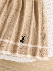 Souflis Souflis 女童卡其色格子针织套装，可爱刺绣兔子毛衣+针织迷你裙两件套，女童长袖V领套头衫，秋冬休闲优雅风格