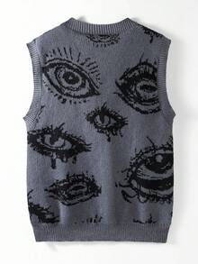 Manfinity CasualKnits Men's Casual Eye Pattern Knitted Vest, Autumn/Winter - Grey - View 2