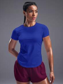 Powerista 透气柔软纯色运动压缩T恤健身房女士衬衫 - 寶藍色 - 查看 4