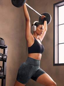 Powerista Solid Wideband Waist Sports Shorts - Dark Grey - View 6