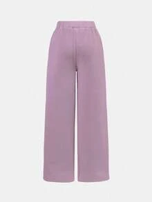 SHEIN Girlism Set de sudadera y pantalón de chándal con estampado de letras de ajuste holgado y cuello redondo para niñas preadolescentes, 2 piezas - Púrpura polvoriento - Ver 7