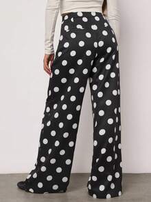 SHEIN BAE 女式圆点印花褶皱口袋休闲裤 - 黑色 - 查看 2